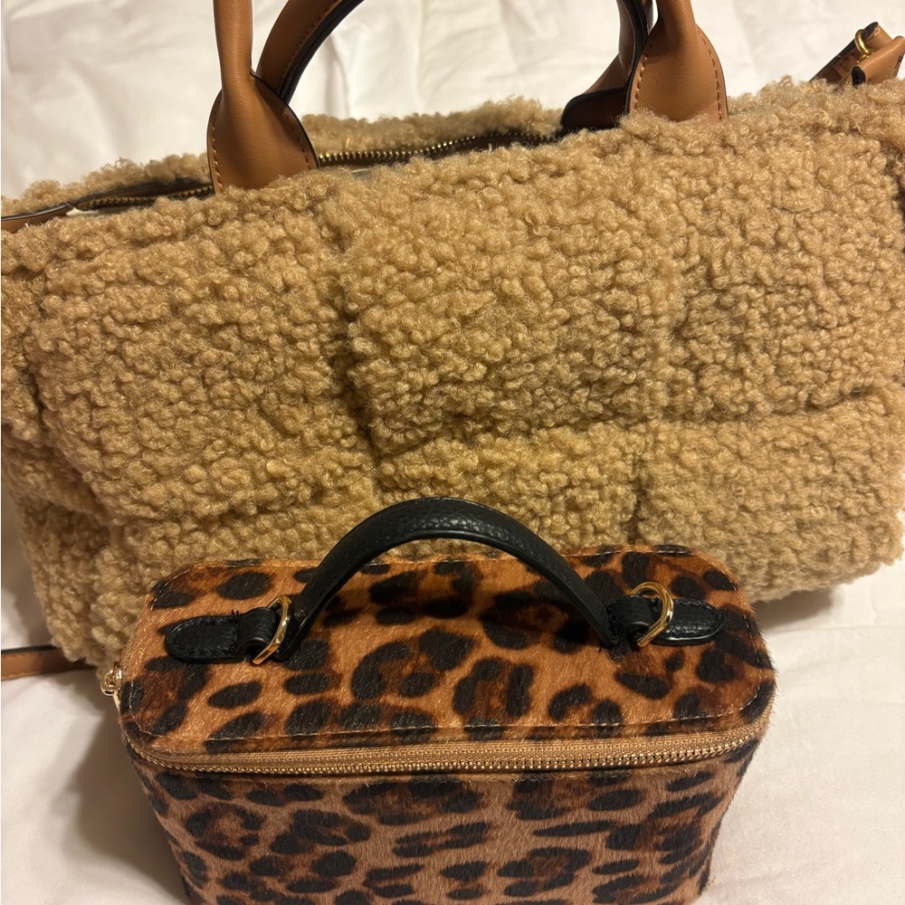 Jill and Ally faux shearling top handle bag